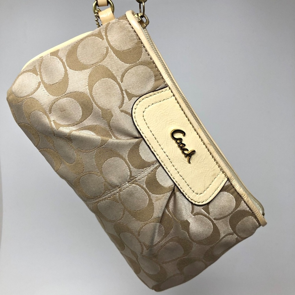 Coach Monogram Clutch Wristlet Canvas Leather Trim